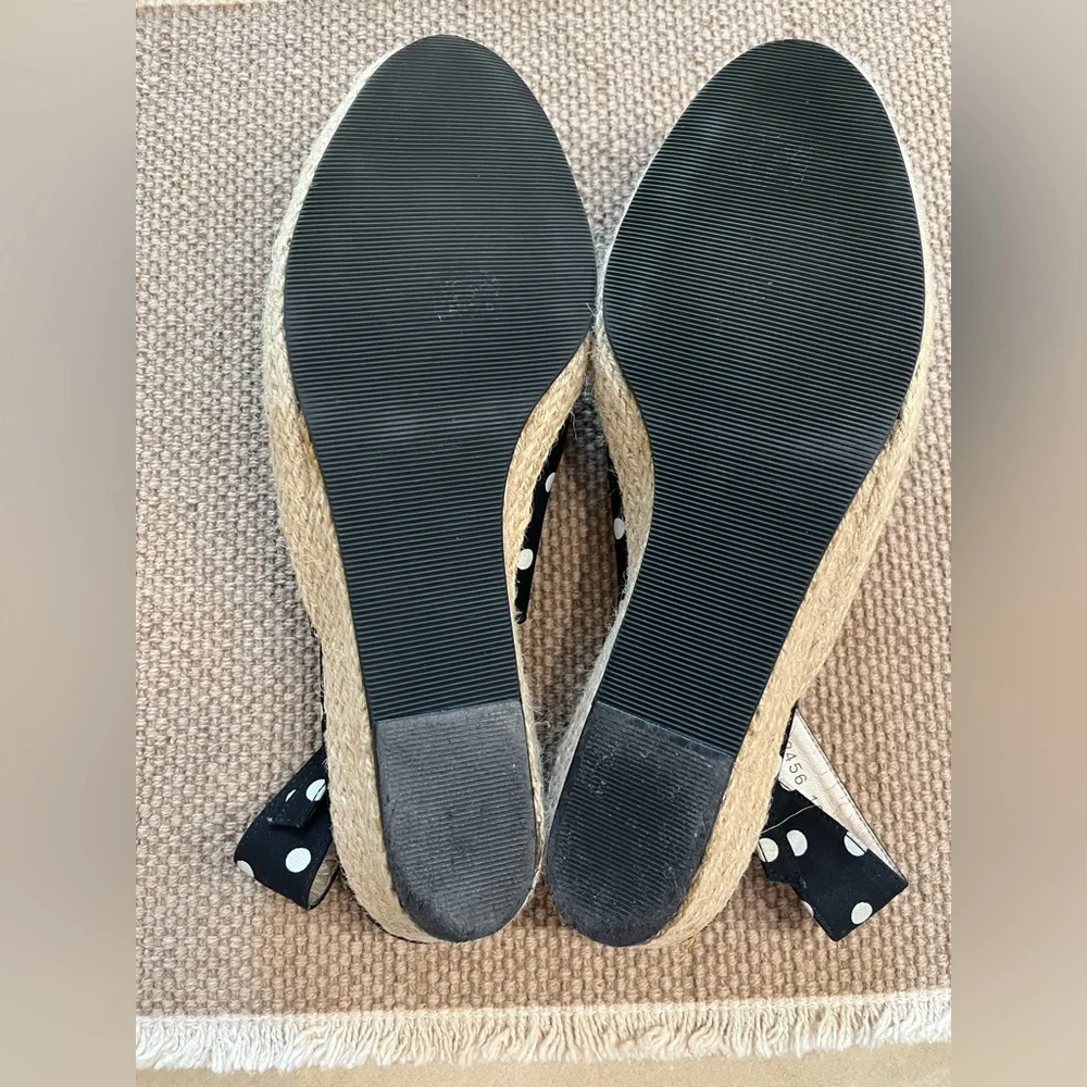 Polka Dot Black Wedges with Slingback Strap Size 10